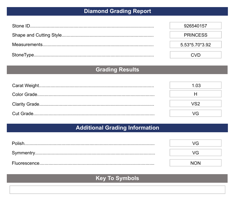 1,03 CT H Color VS2 Crinces