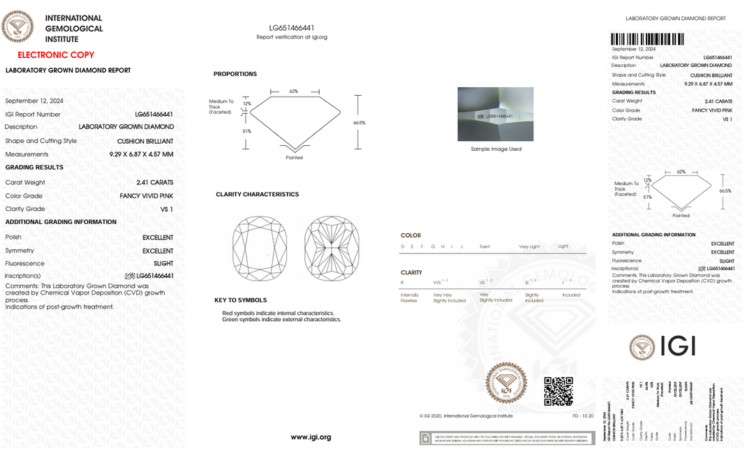 2.41 CT Fancy vif rose couleur vs1 Long coussin coupé en laboratoire diamant - IGI certifié