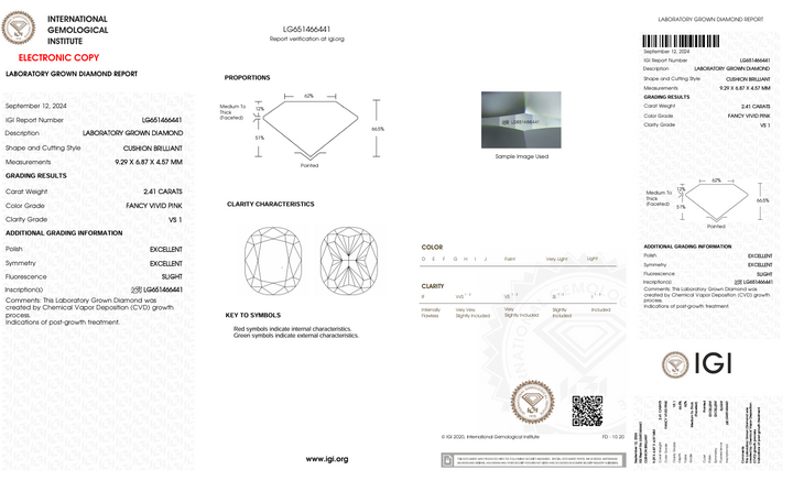 2.41 CT Fancy vif rose couleur vs1 Long coussin coupé en laboratoire diamant - IGI certifié