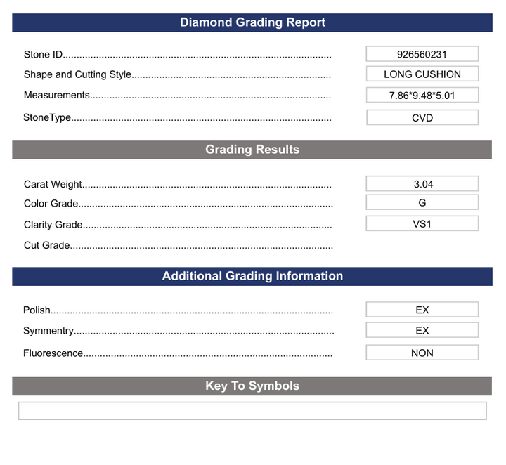 3.04 CT G Color VS1 Long Cushion Cut Lab-Grown Diamond - تم اعتماد الاختلاف