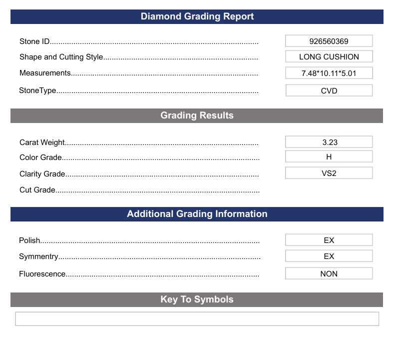 3.23 CT H Color VS2 Long Cushion Cut Cut -bold -bolding - Variation Certified