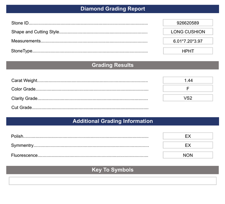 1.44 ct f color vs2 long cushion cut cut -bold -bold -budy - variation regaled