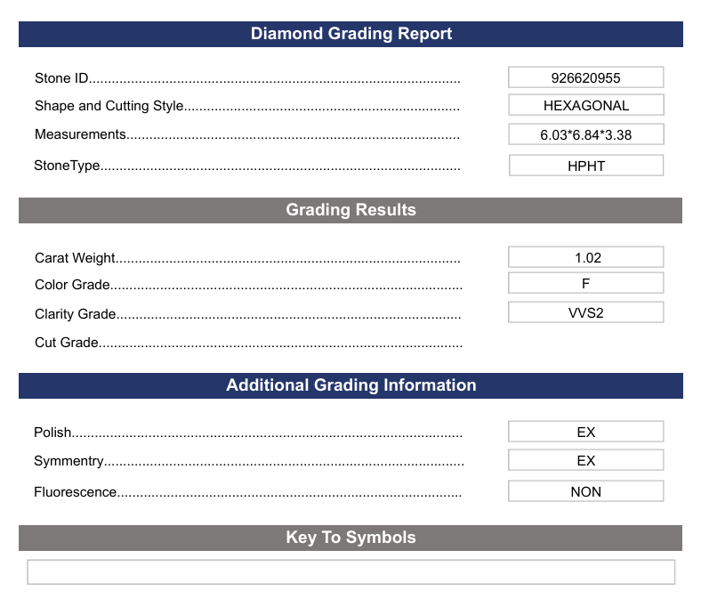 1,02 ct f Farb VVS2 Sechseckalal Cut Labor gewachsen Diamant - Variation zertifiziert