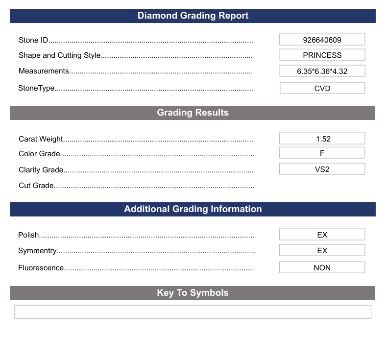 1.52 CT F Warna VS2 Putri Cut Lab -Grown Diamond - Bersertifikat Variasi