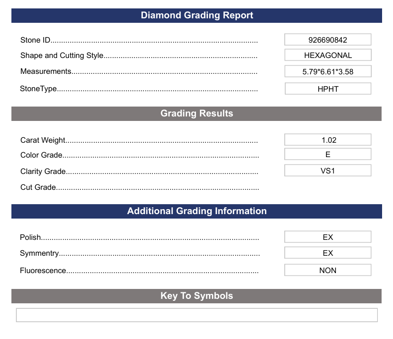 1,02 Ct E -Farbe VS1 Sechseckalal Cut Labor DIAMAND - Variation Certified Certified