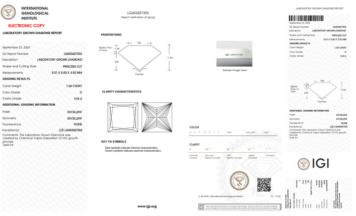 1,04 CT D Color VVS2 Принцеса вирізаний лабораторією Diamond - IGI сертифікований