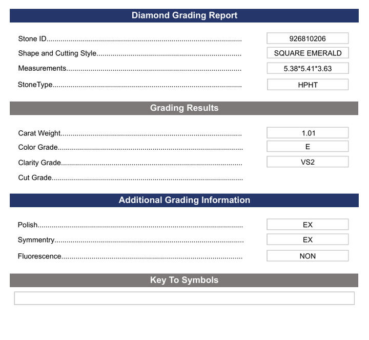 1,01 CT E cor vs2 quadrado emeralda Cut Lab cultivado Diamond - Variação Certificada