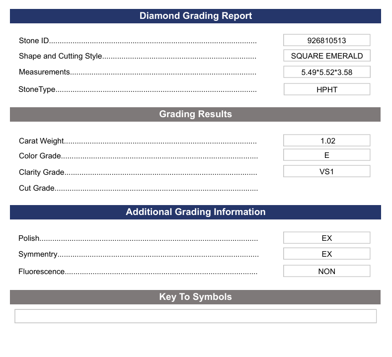 1.02 CT E Warna VS1 Square Emerald Cut Lab -Grown Diamond - Variasi Bersertifikat