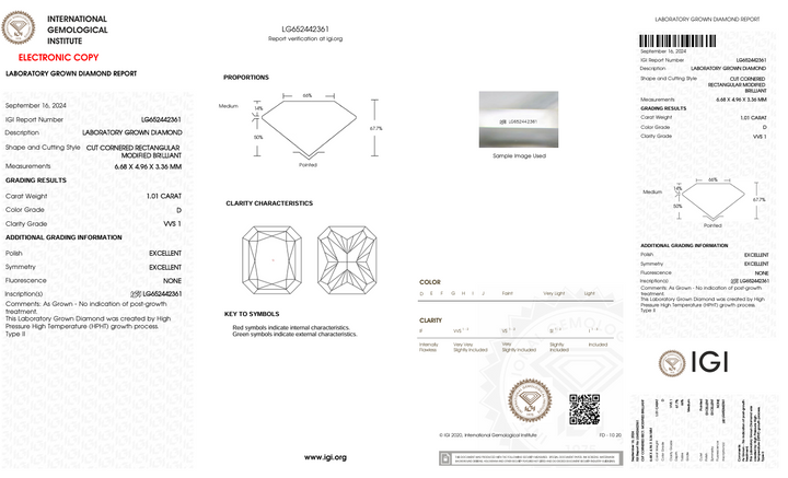 1.01 CT D Color VVS1 RADIANT CUT LAB DIAMOND - CERTIFIKASI IGI