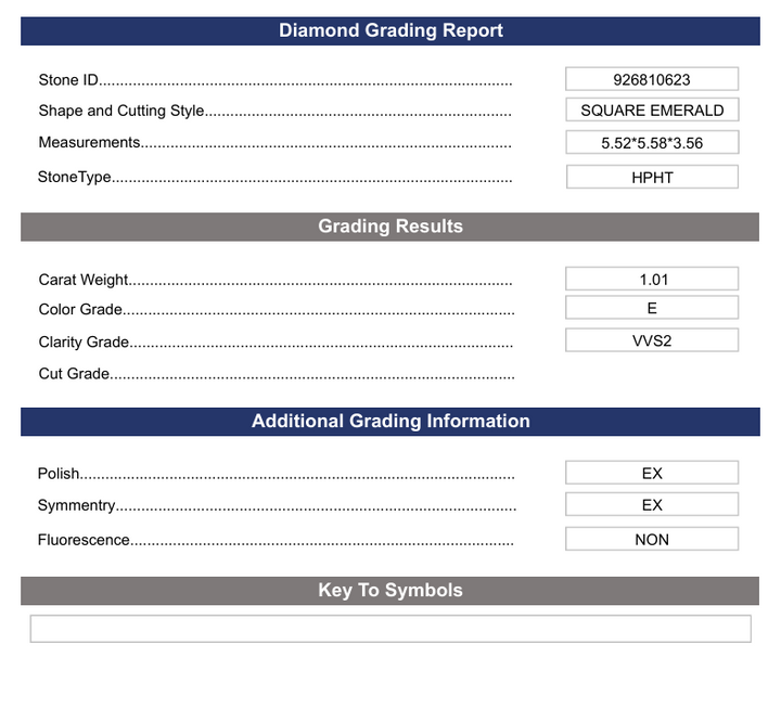 1,01 CT E cor VVS2 Square Emerald Cut Lab cultivado Diamond - Variação Certificada