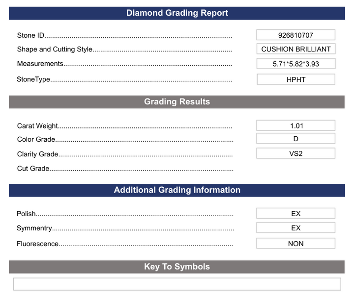 1.01 CT D Color VS2 Cushion Brilliant Cut Lab-Grown Diamond - Variation Certified