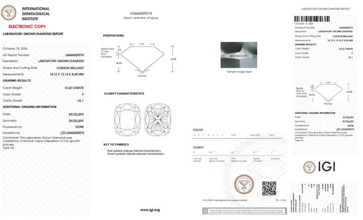 16.22 CT F COLOR VS1 CUSHION LONG CUSTION CUT MAINTAR