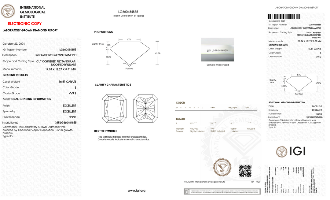 16.51 CT E צבע VVS2 CREANIAN CUT CUT DIAMONDED LABROUNE - IGI Certified