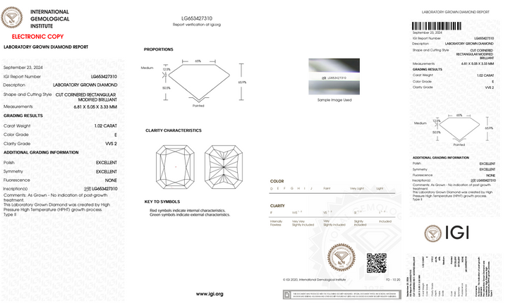 1.02 CT E צבע VVS2 CREANIAN CUT CUT Diamond Diamond - IGI Certified