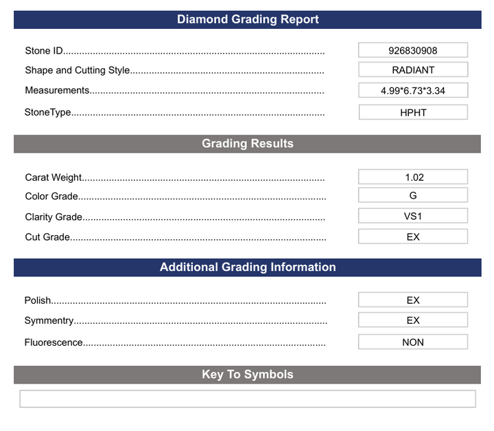 1.02 CT G Color VS1 Radiant Cut Lab-Grown Diamond - Variation Certified