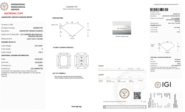 1.02 CT E צבע VVS2 CREANIAN CUT CUT Diamond Diamond - IGI Certified