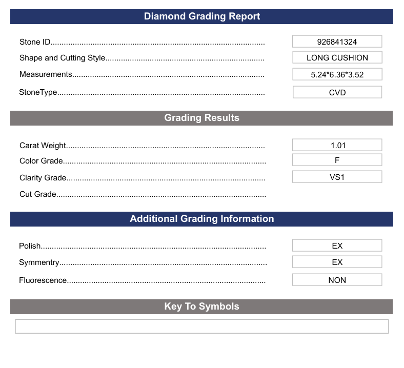 1.01 CT F Color VS1 Long Cushion Cut Cut -bold -bold -busted - Variation Certified