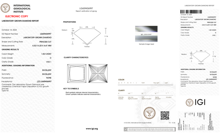 1,52 CT D Color VVS1 Принцеса вирізав лабораторний діамант - сертифікований IGI