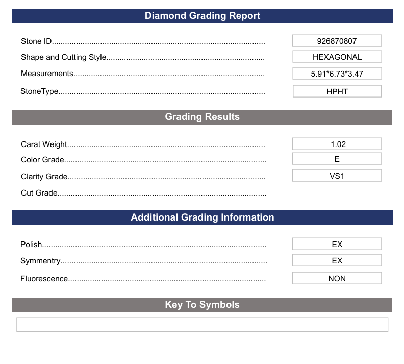 1,02 Ct E -Farbe VS1 Sechseckalal Cut Labor DIAMAND - Variation Certified Certified