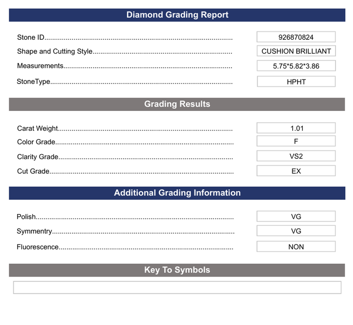 1.01 CT F Color VS2 Cushion Brilliant Cut Lab-Grown Diamond - Variation Certified