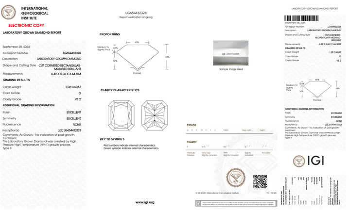 1.02 CT D COLOR VS2 Radiant Cut Marmond -Bulder Miamond - IGI معتمد