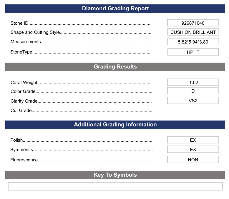 1.02 CT D Color VS2 Cushion Brilliant Cut Lab-Grown Diamond - Variation Certified