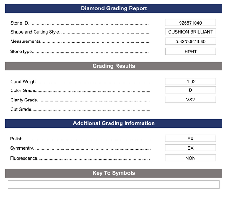 1.02 CT D Color VS2 Cushion Brilliant Cut Lab-Grown Diamond - Variation Certified