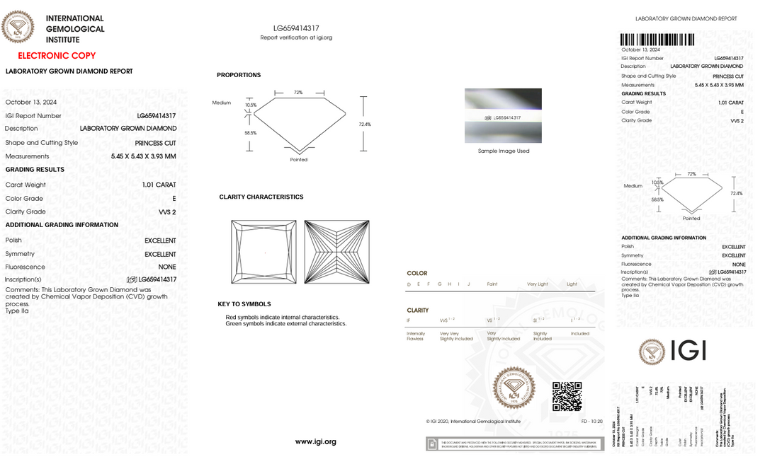 1,01 ct e color vvs2 Принцеса вирізаний лабораторією Діамант - сертифікат IGI
