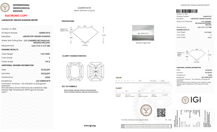 1.02 CT E צבע VVS2 CREANIAN CUT CUT Diamond Diamond - IGI Certified