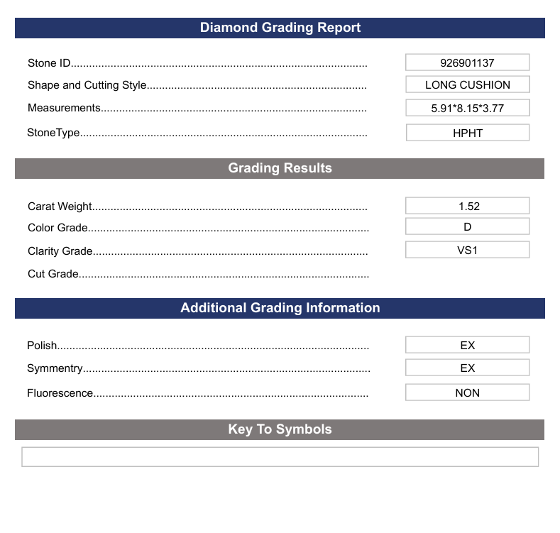 1.52 CT D Color VS1 Long Cushion Cut Lab-Group Diamond - تم اعتماد الاختلاف