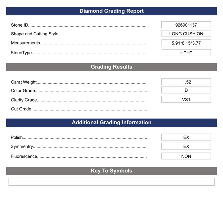 1.52 CT D Color VS1 Long Cushion Cut Lab-Group Diamond - تم اعتماد الاختلاف