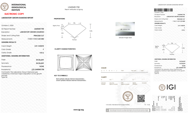 2.51 قيراط F Color VVS2 Princess Cut Lab-Grown Diamond - معتمد من IGI