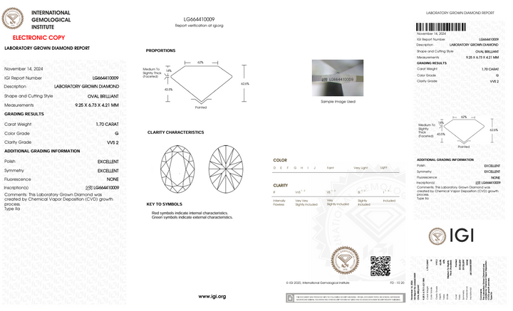 1,7 ct g color vvs2 oval Cut lab -вирощений алмаз - сертифікований IGI