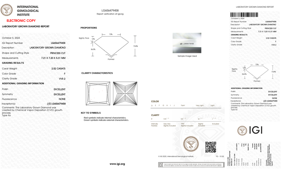 2,52 ct f Колір VVS2 Принцеса вирізаний лабораторією Діамант - сертифікований IGI
