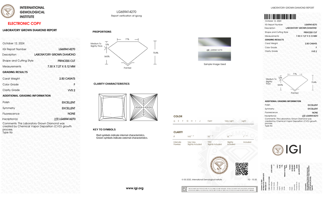 2,5 CT F Колір VVS2 Принцеса вирізав лабораторію Діамант - сертифікат IGI