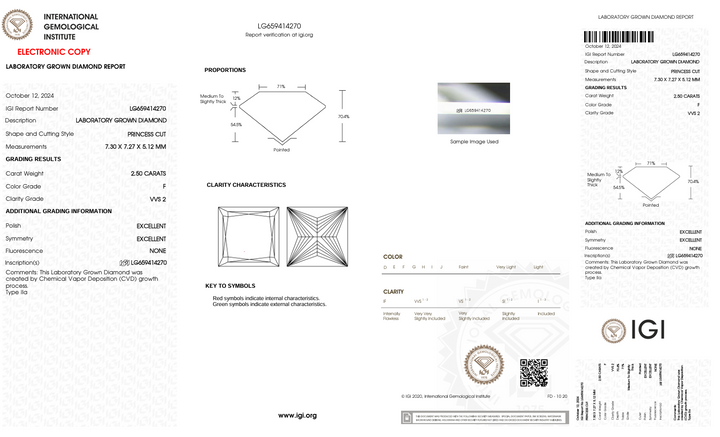 2,5 CT F Колір VVS2 Принцеса вирізав лабораторію Діамант - сертифікат IGI