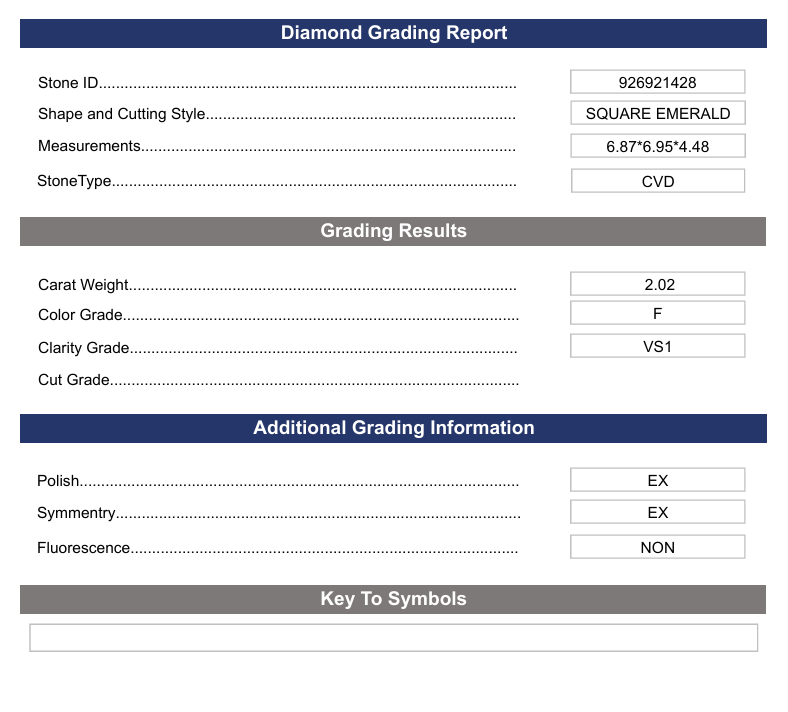 2.02 ct f kleur vs1 vierkant smaragd gesneden lab gekweekte diamant - variatie gecertificeerd