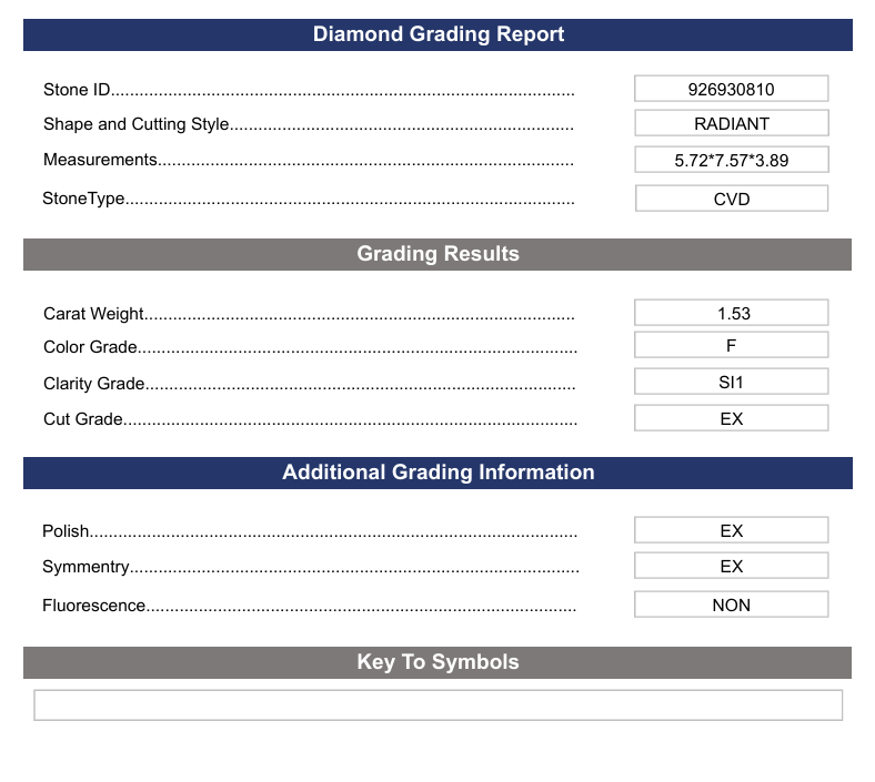 1,53 CT F COLOR SI1 Radiant Cut Lab -Grown Diamond - Variation Certified