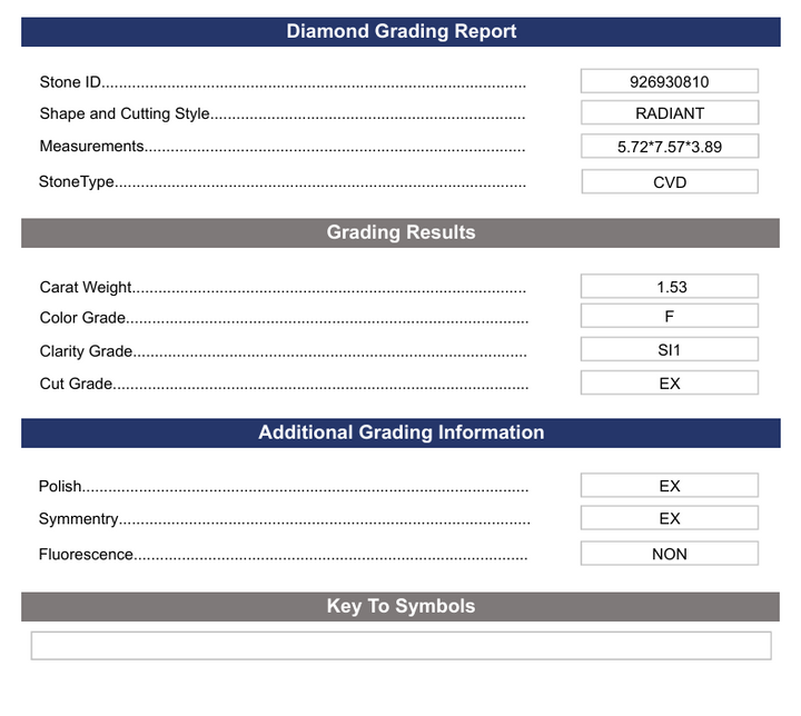 1,53 CT F COLOR SI1 Radiant Cut Lab -Grown Diamond - Variation Certified