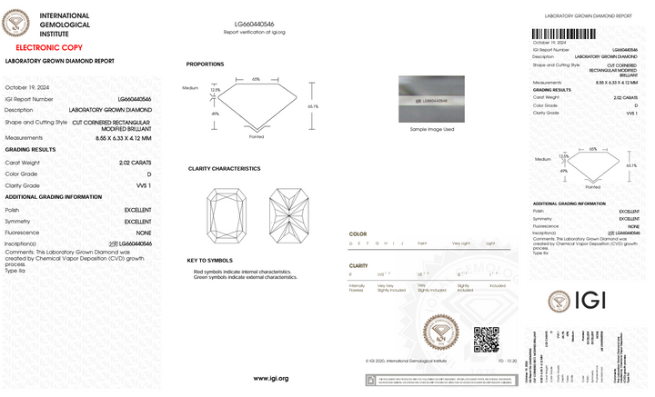 2.02 CT D צבע VVS1 CREANIAN CUT CUT Diamond Diamond - IGI מוסמך