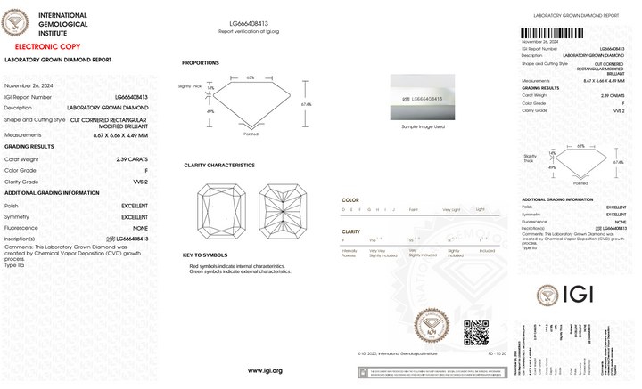 2.39 CT F צבע VVS2 CREANIAN CUT CUT Diamond Diamond - IGI Certified