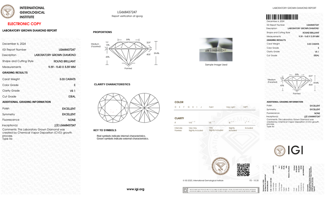 3.03 CT E COLOR VS1 Round Cut Cut -busted Diamond - IGI معتمد