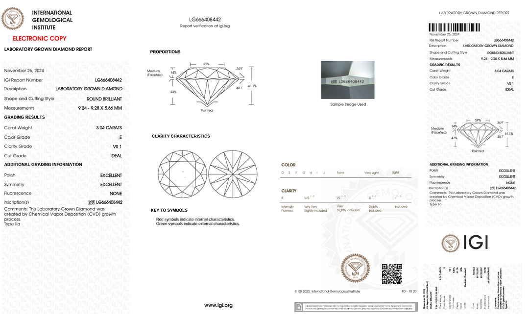 3.04 CT Eカラーvs1ラウンドカットラボで栽培されたダイヤモンド-IGI認定