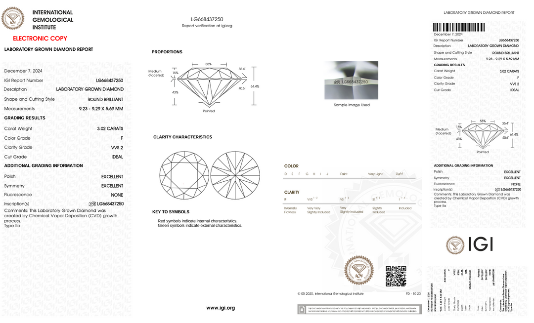 3.02 CT FカラーVVS2ラウンドカットラボで栽培されたダイヤモンド-IGI認定