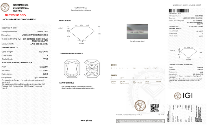 1.02 CT F צבע VVS1 CREANIAN CUT CUT DIAMONDLOAD LABLOUN - IGI Certified