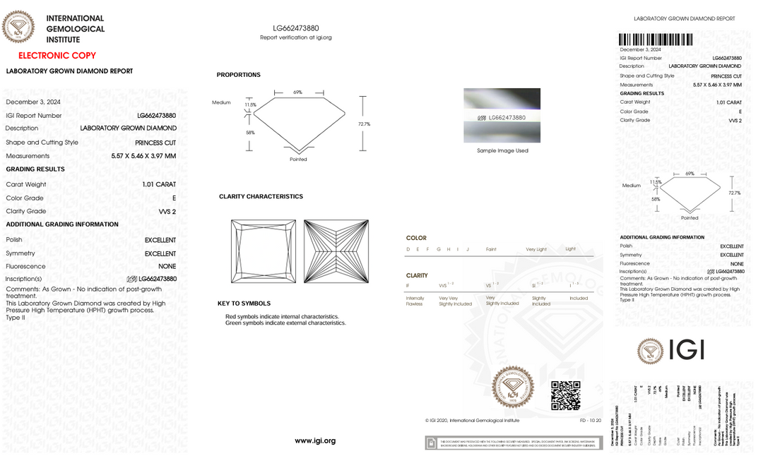1,01 ct e color vvs2 Принцеса вирізаний лабораторією Діамант - сертифікат IGI