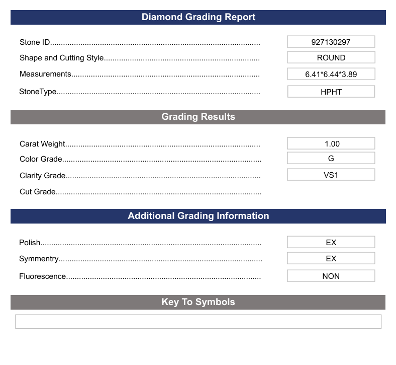 1.0 CT G Color VS1 Round Cut Barting Diamond - Variation Certified