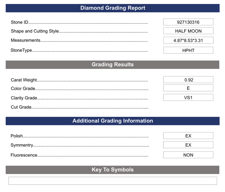 0,92 ct E -Farbe VS1 Halbmond geschnittene Diamant -Variation zertifiziert