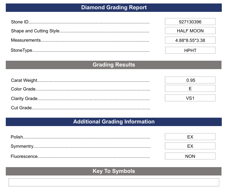 0.95 CT E Color VS1 Half Moon Cut Lab-Grown Diamond - Variation Certified