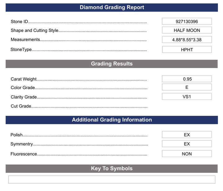 0.95 CT E Color VS1 Half Moon Cut Lab-Grown Diamond - Variation Certified